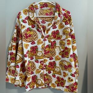 Printfresh Waffles in Bed Long Sleeve Pajama TOP ONLY